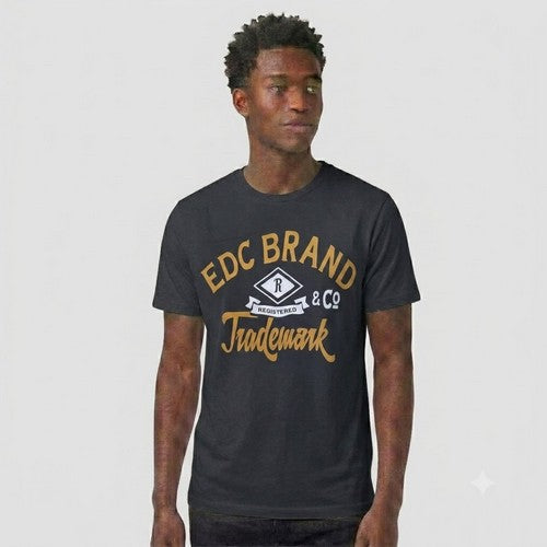52-664 EDC Brand Trademark Primark Printed Jersey in Black