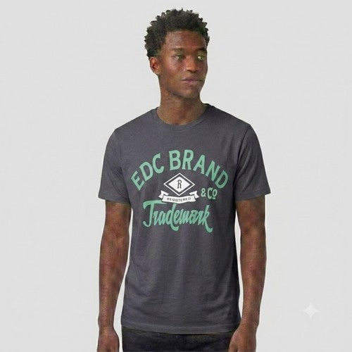 52-664 EDC Brand Trademark Primark Printed Jersey in Medium Grey