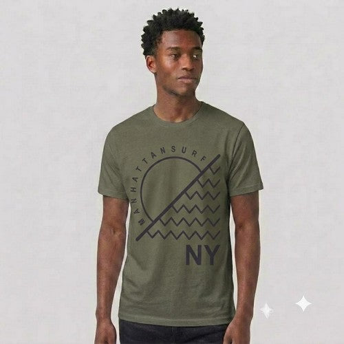 52-664 Manhattan Surf Outside Primark Printed Jersey in Army Green