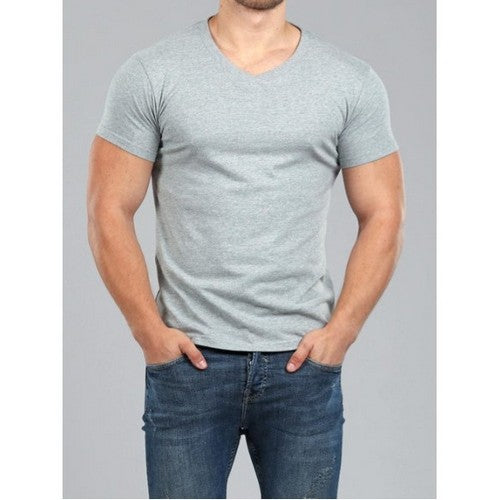 J71 Plain V-Neck T-Shirt Heather Grey
