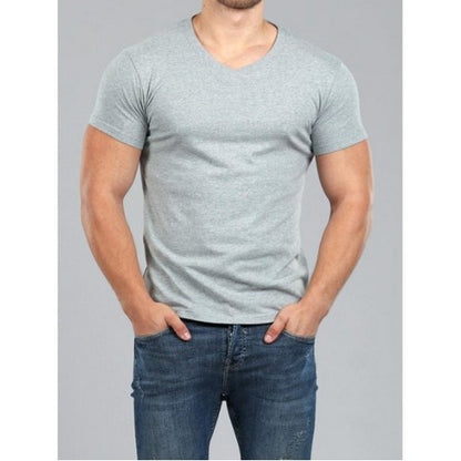 J71 Plain V-Neck T-Shirt Heather Grey