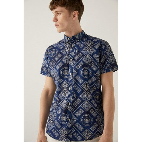 Springfield Short Sleeve Shirt Navy & White Paisley Print