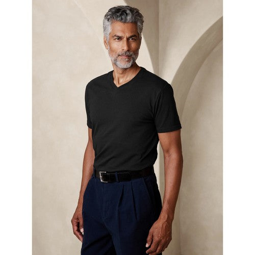 H&M Slim Fit Stretch Cotton V-Neck T-Shirt Black