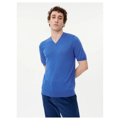 H&M Slim Fit Stretch Cotton V-Neck T-Shirt Blue