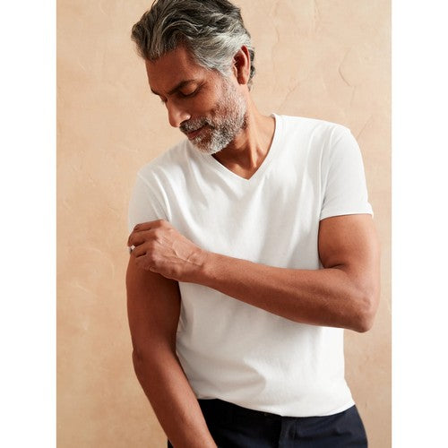 H&M Slim Fit Stretch Cotton V-Neck T-Shirt White