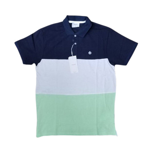 Springfield Colour Block Polo Shirt  Navy/White/Light Green