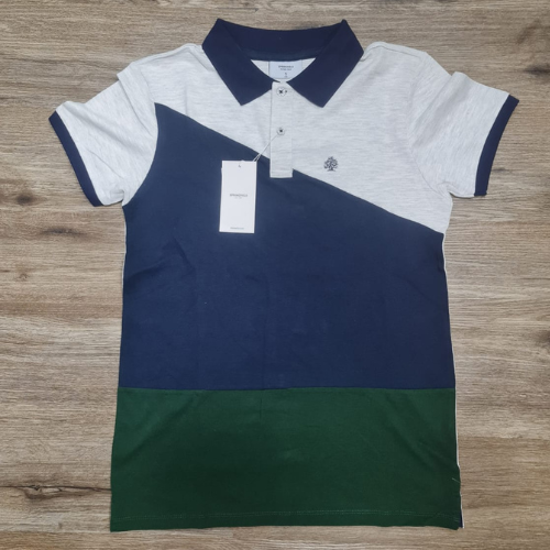 Springfield Colour Block Polo Shirt Heather Grey/Dark Green