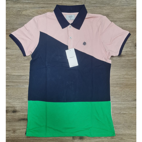 Springfield Colour Block Polo Shirt Pink/Kelly Green