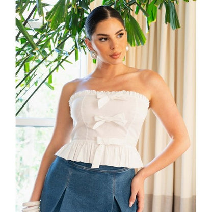 HMT57265 Bow Tube Top in White