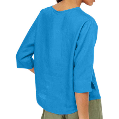 Monsoon 100% Pure Linen Button Detail Top Turquoise