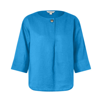 Monsoon 100% Pure Linen Button Detail Top Turquoise