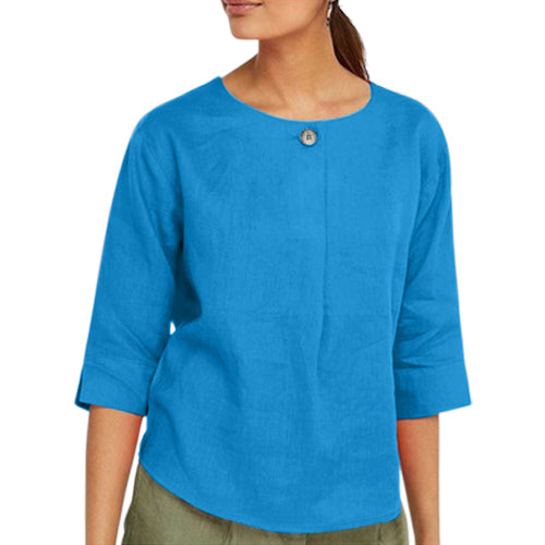 Monsoon 100% Pure Linen Button Detail Top Turquoise
