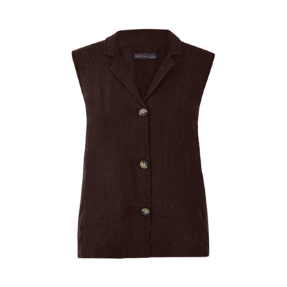 New Look 100% Pure Linen Sleeveless Shirt Brown