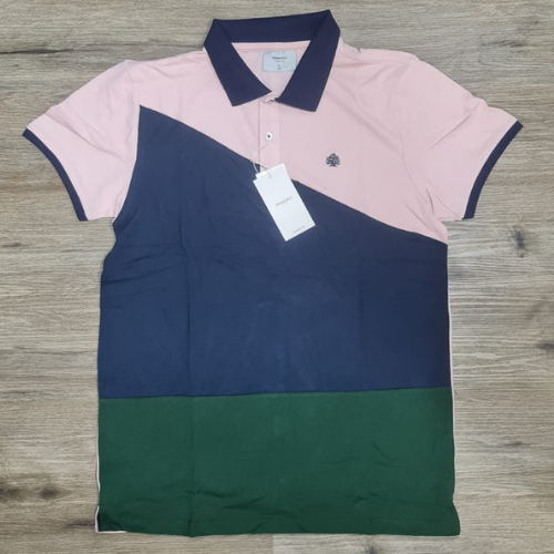 Springfield Colour Block Polo Shirt Pink/Dark Green