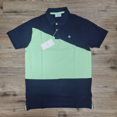 Springfield Colour Block Polo Shirt Navy/Light Green