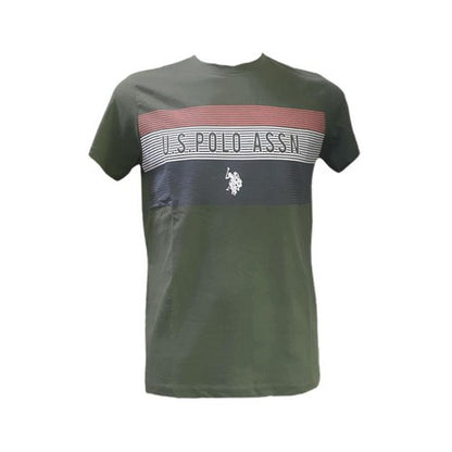 US Polo Association Stripe Design Printed T-Shirt in Army Green