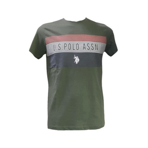 US Polo Association Stripe Design Printed T-Shirt Army Green