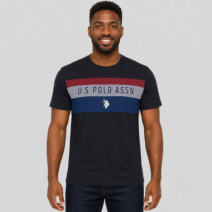 US Polo Association Stripe Design Printed T-Shirt in Black