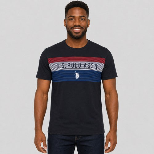 US Polo Association Stripe Design Printed T-Shirt in Black