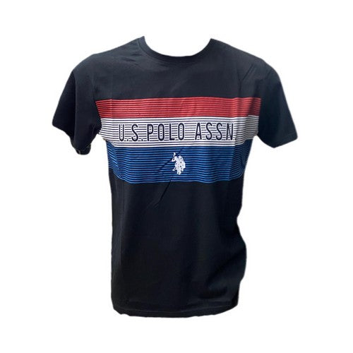 US Polo Association Stripe Design Printed T-Shirt Black