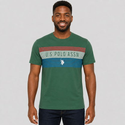 US Polo Association Stripe Design Printed T-Shirt in Green
