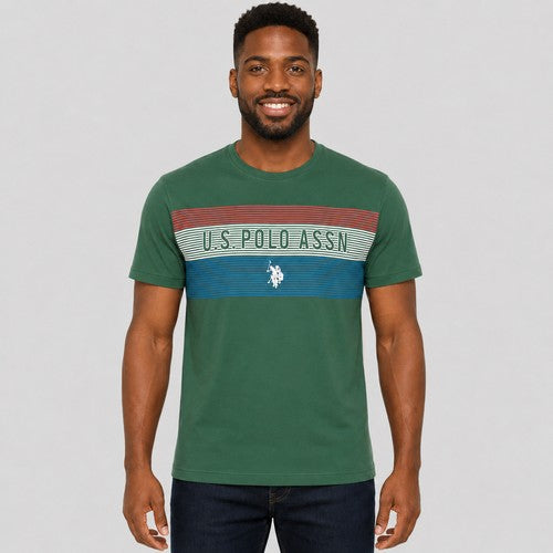 US Polo Association Stripe Design Printed T-Shirt in Green