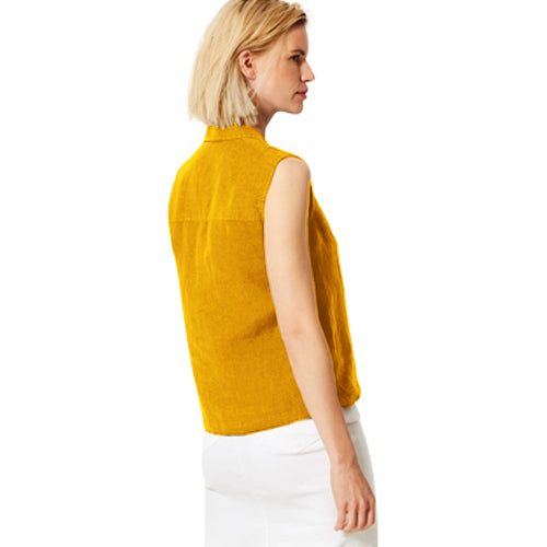 New Look 100% Pure Linen Sleeveless Shirt Mustard