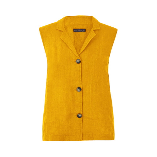 New Look 100% Pure Linen Sleeveless Shirt Mustard
