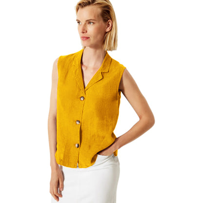 New Look 100% Pure Linen Sleeveless Shirt Mustard