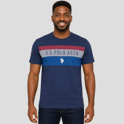 US Polo Association Stripe Design Printed T-Shirt in Navy