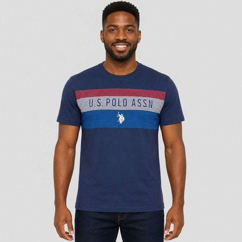 US Polo Association Stripe Design Printed T-Shirt in Navy