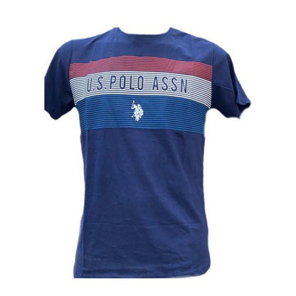 US Polo Association Stripe Design Printed T-Shirt in Navy
