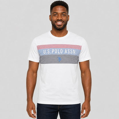 US Polo Association Stripe Design Printed T-Shirt in White