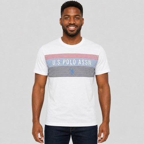 US Polo Association Stripe Design Printed T-Shirt in White