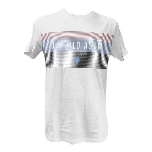 US Polo Association Stripe Design Printed T-Shirt in White