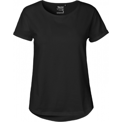 Papaya Roll Sleeve Round Hem T-Shirt Black