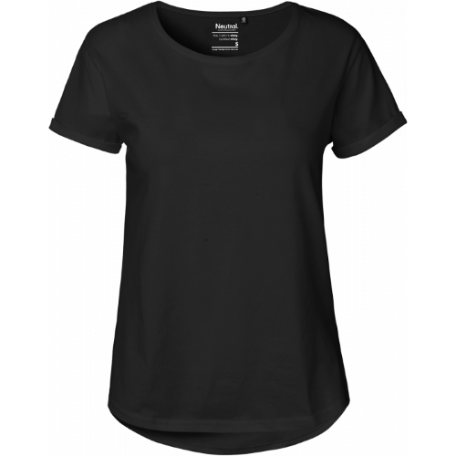Papaya Roll Sleeve Round Hem T-Shirt Black