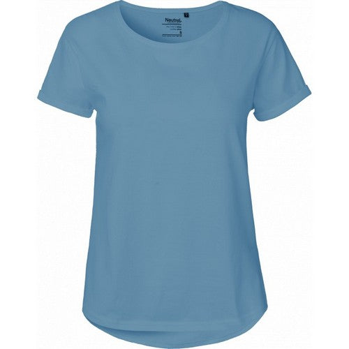 Papaya Roll Sleeve Round Hem T-Shirt Light Blue