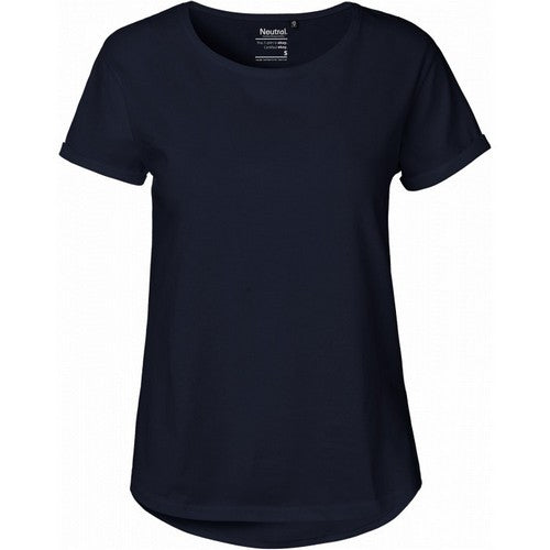 Papaya Roll Sleeve Round Hem T-Shirt Navy