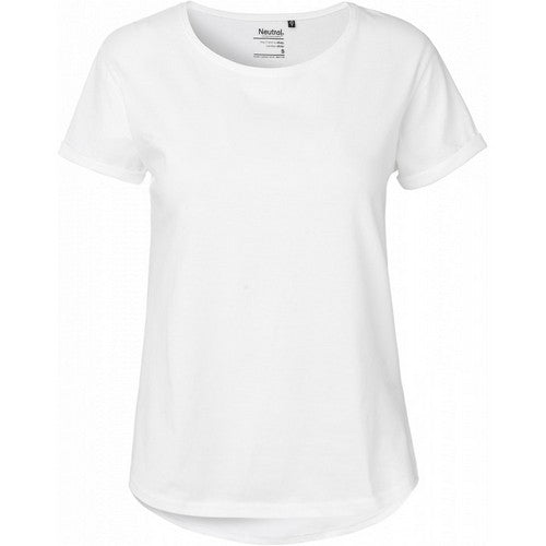Papaya Roll Sleeve Round Hem T-Shirt White