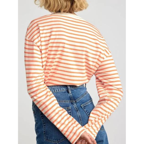Lindex Loose Fit Long Sleeve Striped T-Shirt White/Orange