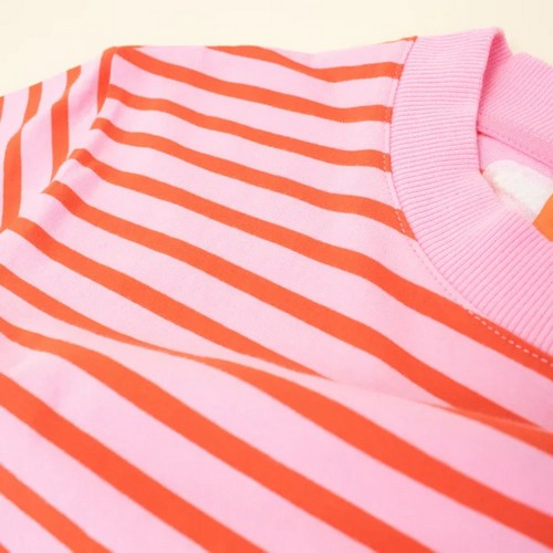 Lindex Loose Fit Long Sleeve Striped T-Shirt in Pink & Red