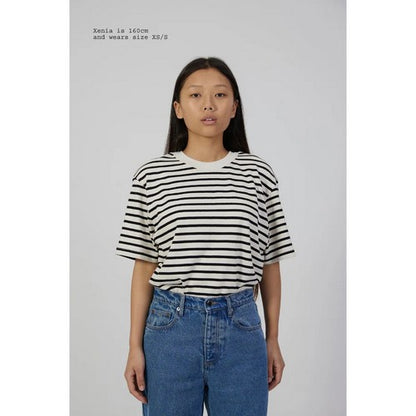 Lindex Loose Fit Long Sleeve Striped T-Shirt in White & Black