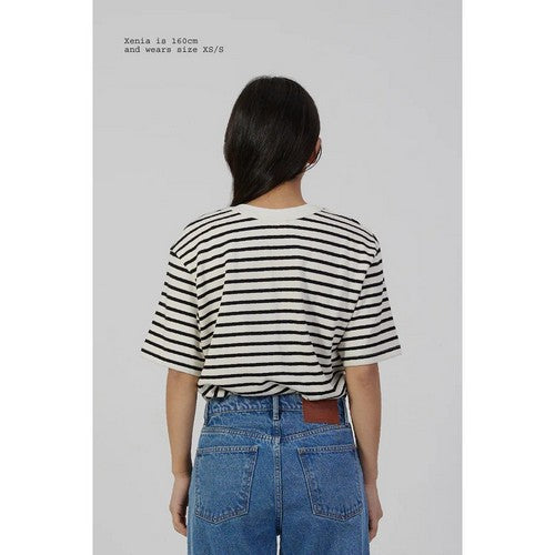 Lindex Loose Fit Long Sleeve Striped T-Shirt in White & Black