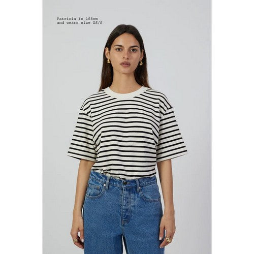 Lindex Loose Fit Long Sleeve Striped T-Shirt in White & Black