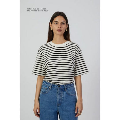 Lindex Loose Fit Long Sleeve Striped T-Shirt in White & Black