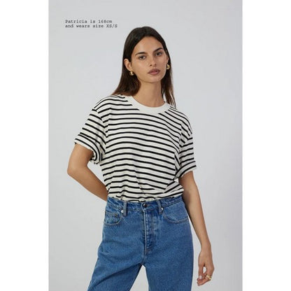 Lindex Loose Fit Long Sleeve Striped T-Shirt in White & Black