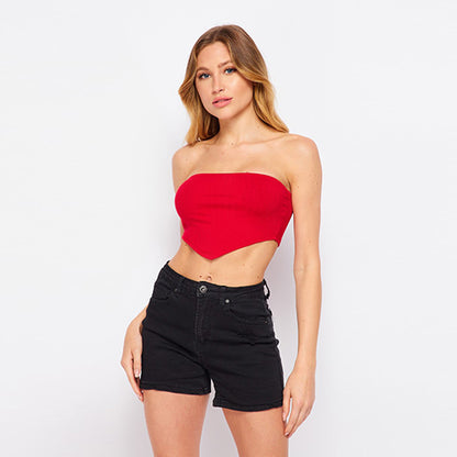 Hankerchief Hem Tube Top Red