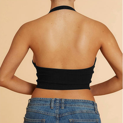 Lace Up Halter Crop Top Black