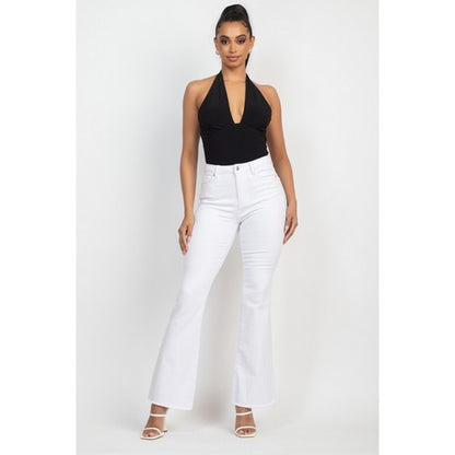 Plunge Halter Neck Thong Bodysuit in Black